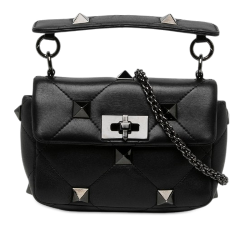 Pre-Loved Valentino Small Nappa Monochrome Roman Stud Satchel